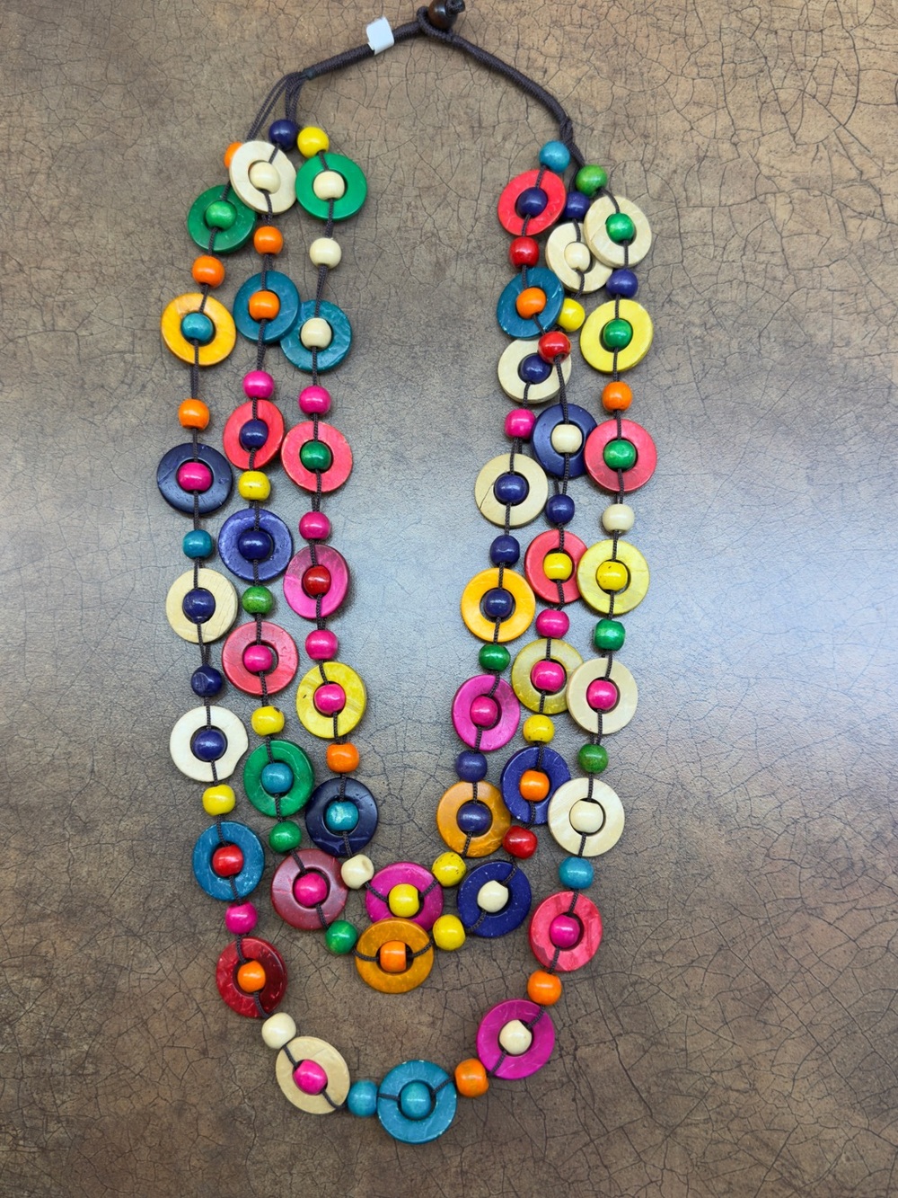 Multicolor Wooden Bead Statement Necklace - Colorful Layered Design